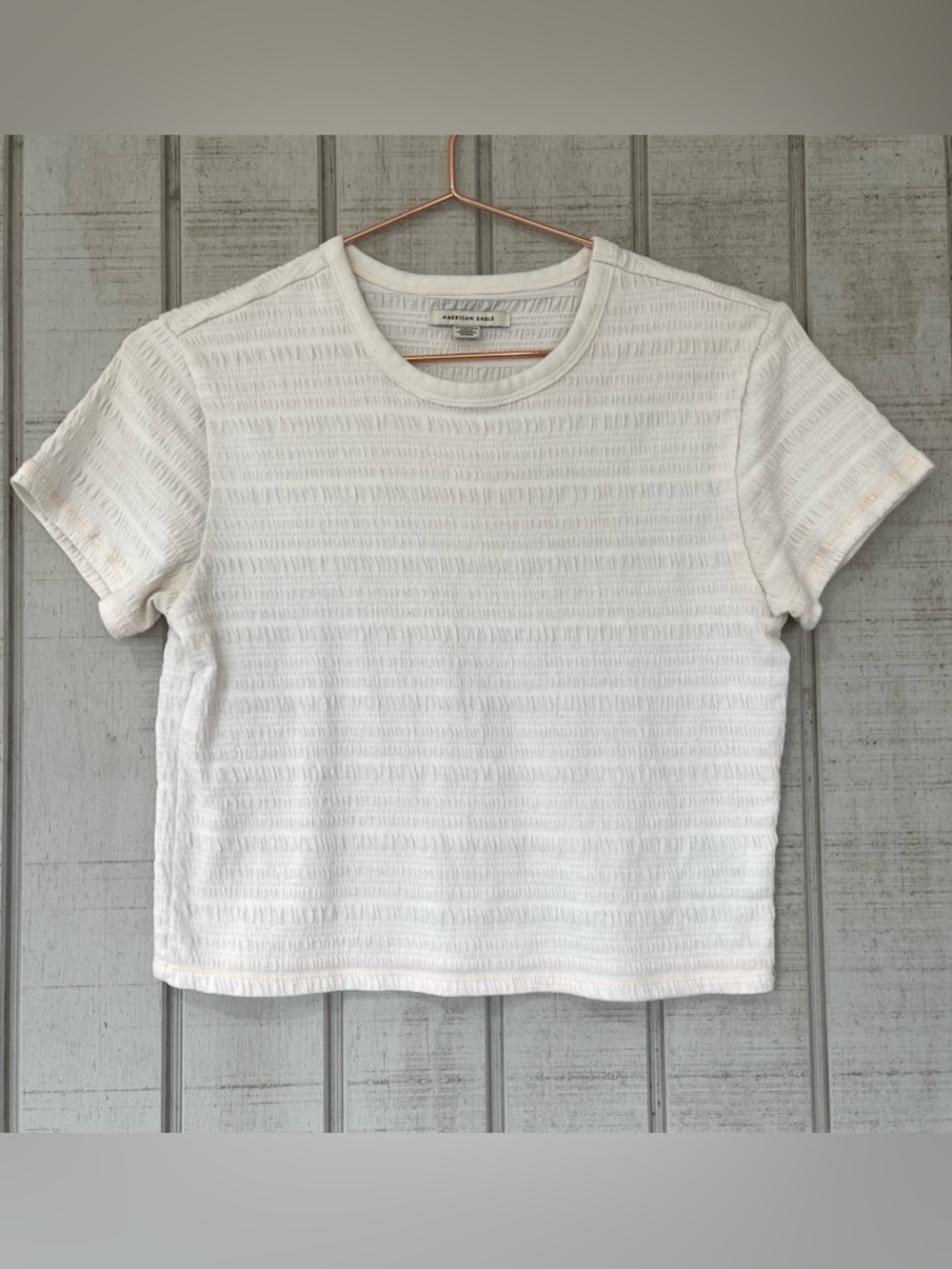 🤍 American Eagle White Textured Crop Top Short Sleeve Tee XS Casual Minimalist